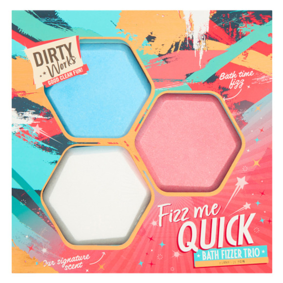 Dirty Works: Fizz Me Quick Bath Fizzer Trio - Coral Teal White Shimmer 2.12ozx3 - Picture 1 of 2
